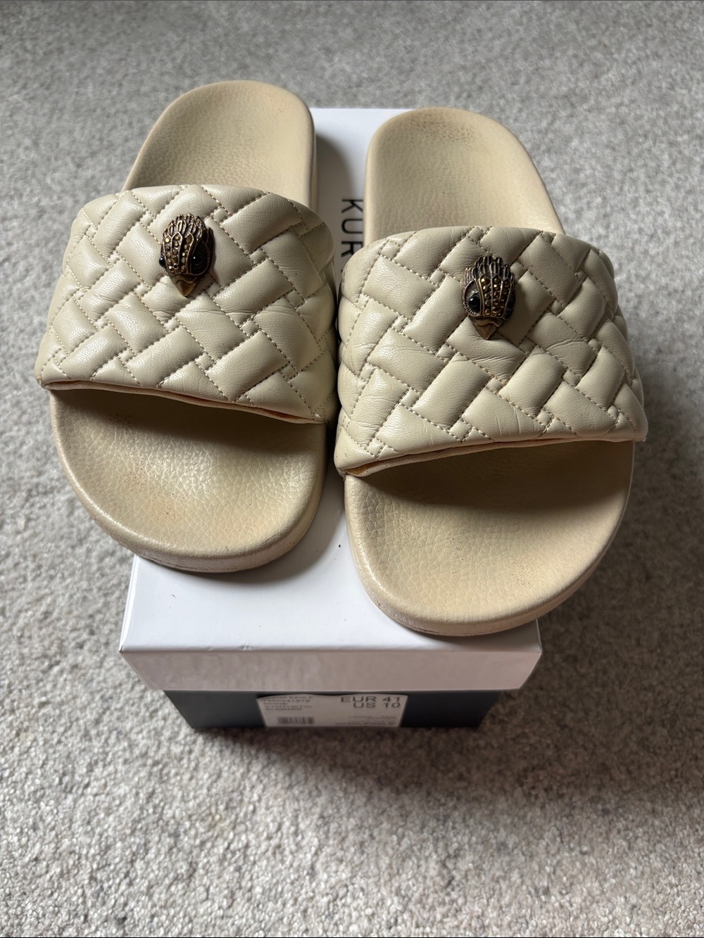 Kurt Geiger Quilted Meena Eagle Cream Slides, sz 10 - Picture 2 of 11